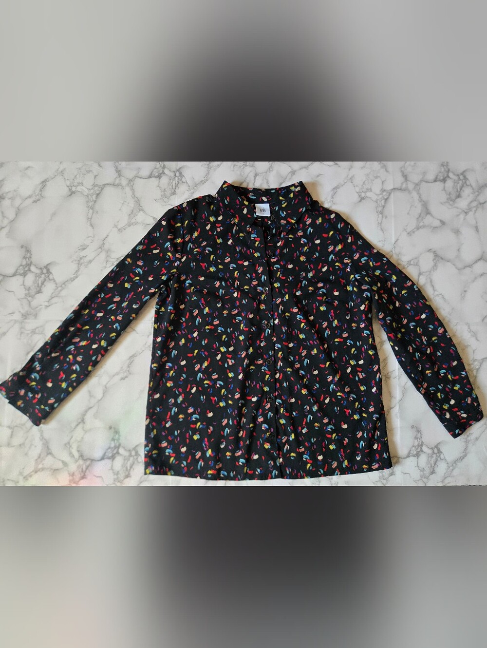 Anthropologie Cabi Black Multicolor Confetti Button-Down Blouse Shirt Small - Picture 5 of 13